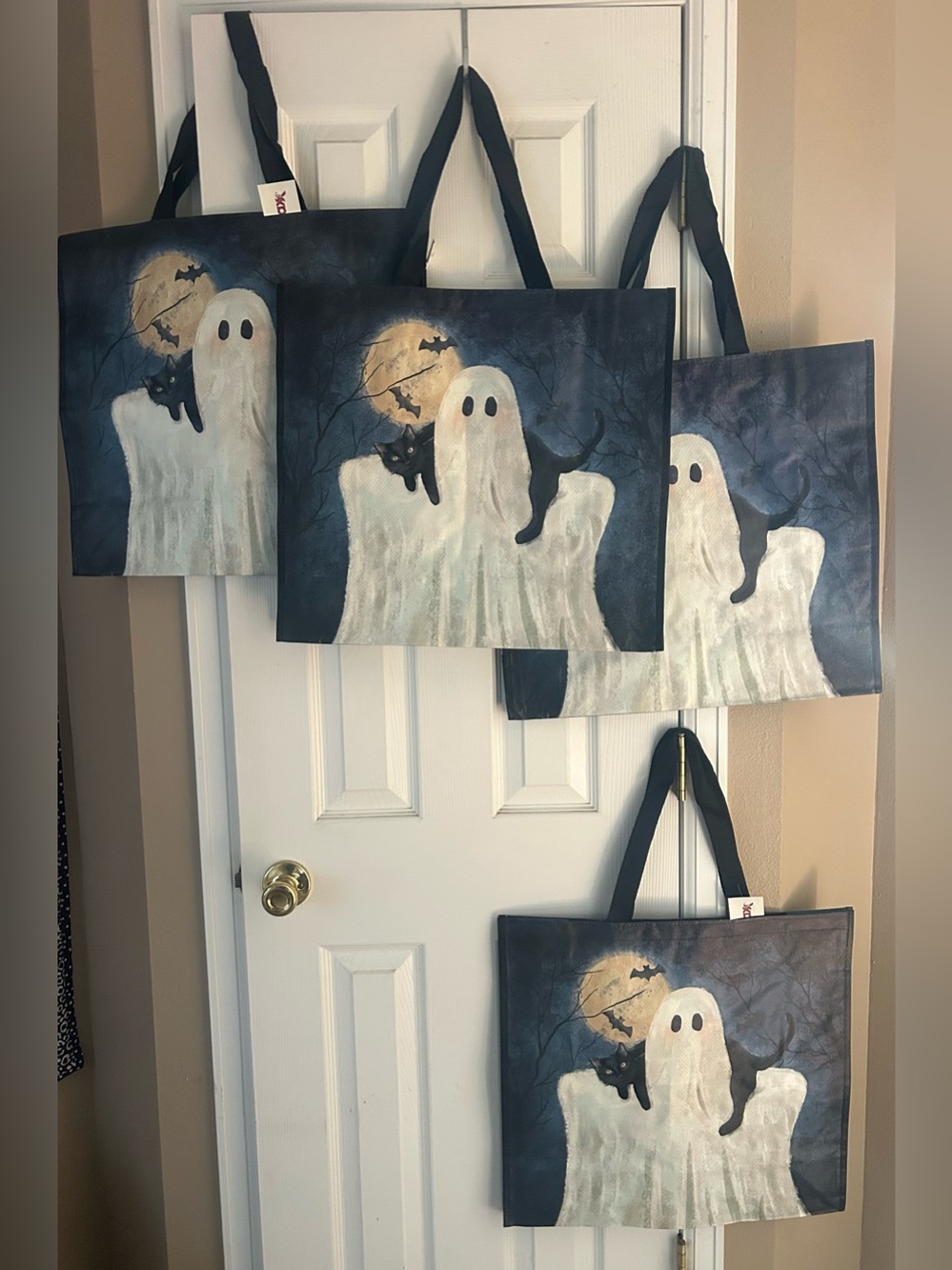Set of 4 TJ Maxx Halloween Ghost Tote Bags NWT